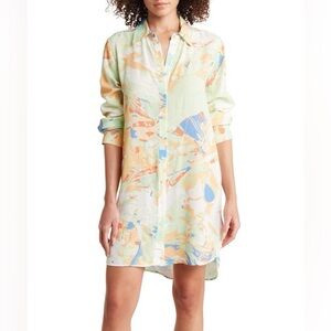 Maaji Comet Mandy Long Button Up Shirt Swim Cover Up in Abstract Print - L